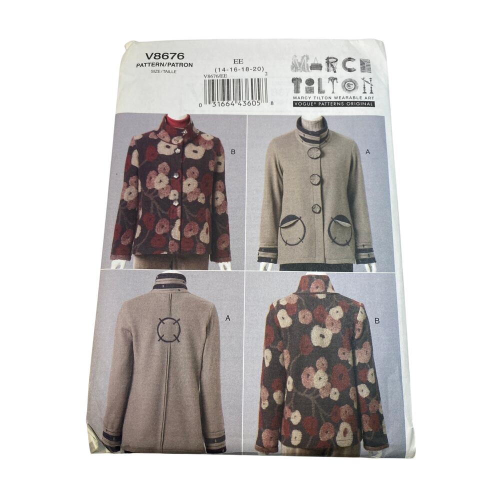 Vogue V8676 Marcy Tilton Jacket Sewing Pattern OOP Misses Size EE 14-20 UC FF